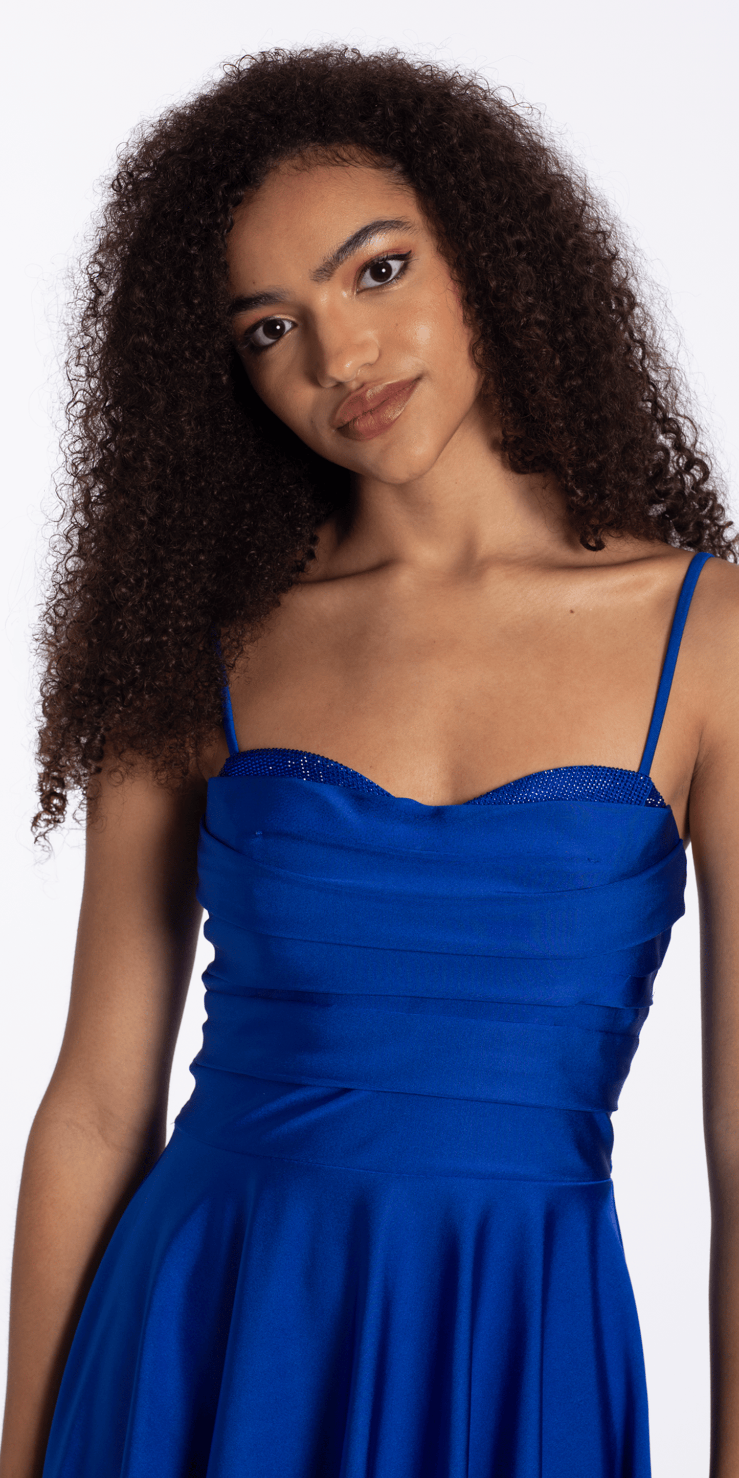 Vie/Camille La Vie Stretch Satin Sweetheart Skater Dress with Pleats/close up