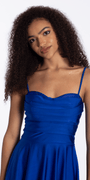 Vie/Camille La Vie Stretch Satin Sweetheart Skater Dress with Pleats/close up