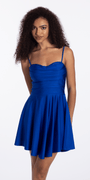 Camille La Vie Stretch Satin Sweetheart Skater Dress with Pleats junior / XS / royal-blue
