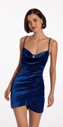 Iridescent Cowl Neck Velvet Lace Up Back Bodycon Dress Image 1