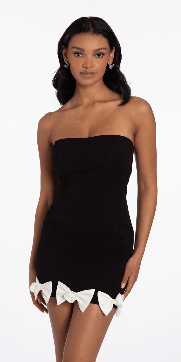 Keyhole Back Strapless Scuba Bodycon Dress with Bow Detail Image 1
