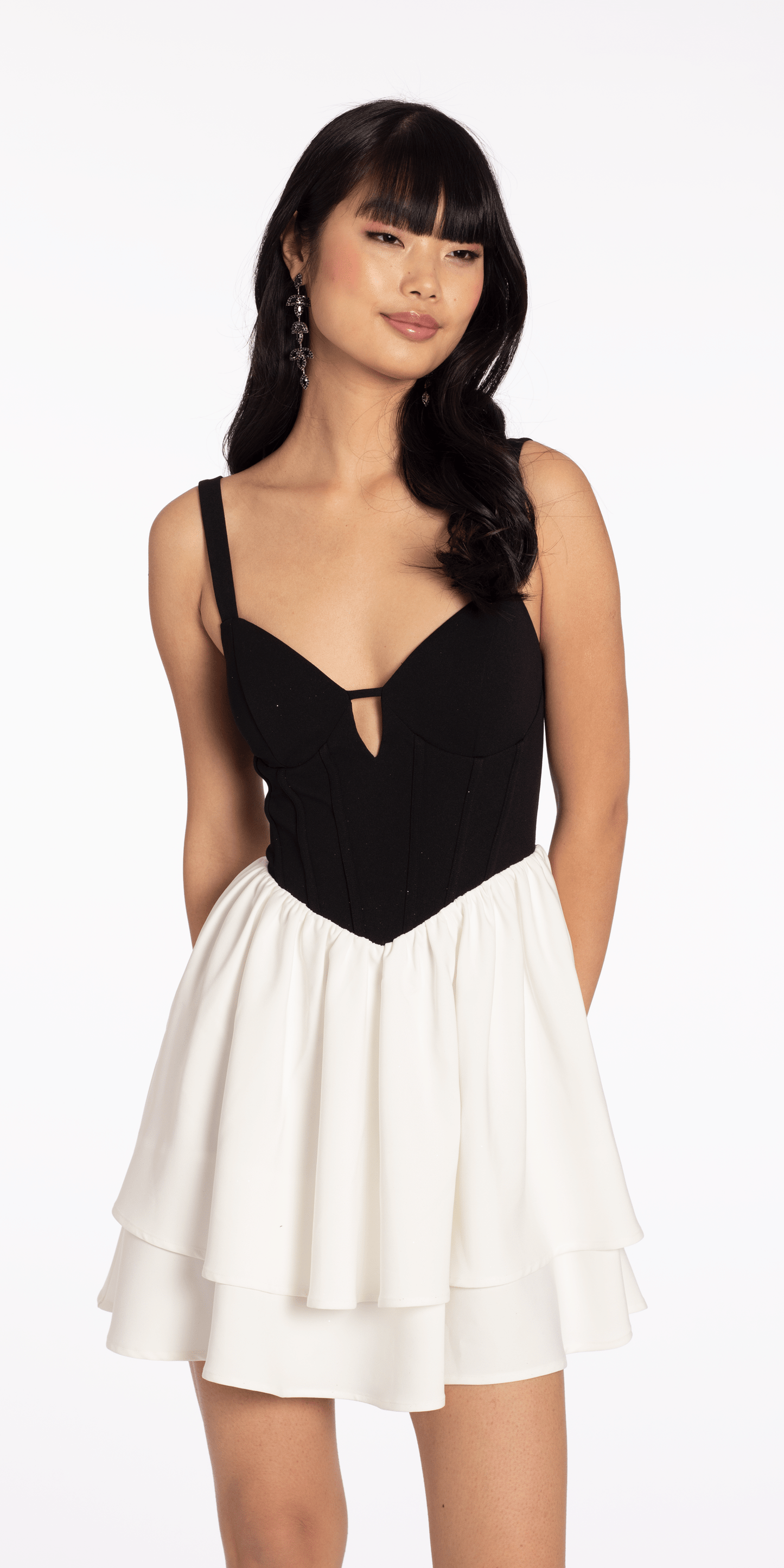 Camille La Vie Two Tone Sweetheart Scuba Tiered Fit and Flare Dress