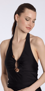 Camille La Vie Stretch Satin Halter Bodycon Dress with Hardware