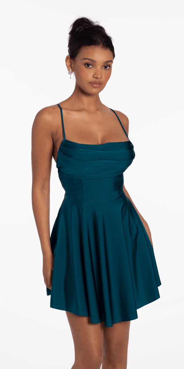 Stretch Satin Drape Tie Back Skater Image 1