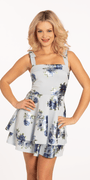 Square Neck Two Tired Foil Flower Skater Dress Image 1