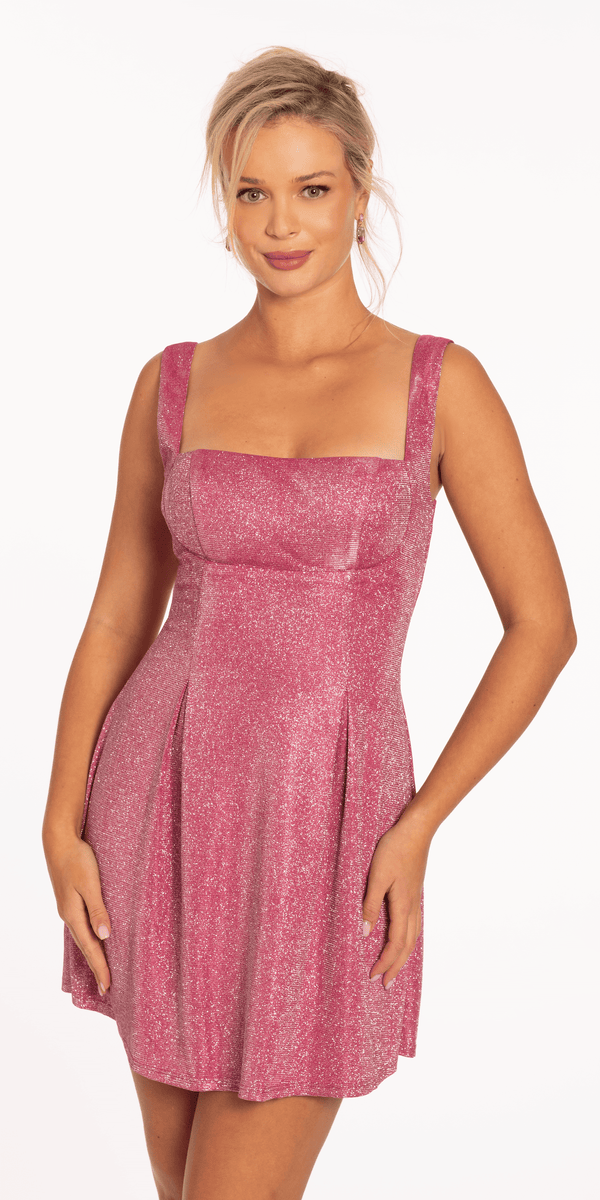 Shimmer Square Neck Bow Back Skater Dress Image 1