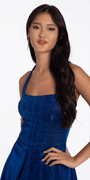 royal-blue/size/4/missy/Camille La Vie/Glitter Knit Embellished Corset Back Halter Skater Dress/crop 2