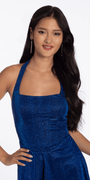 royal-blue/size/4/missy/Camille La Vie/Glitter Knit Embellished Corset Back Halter Skater Dress/crop