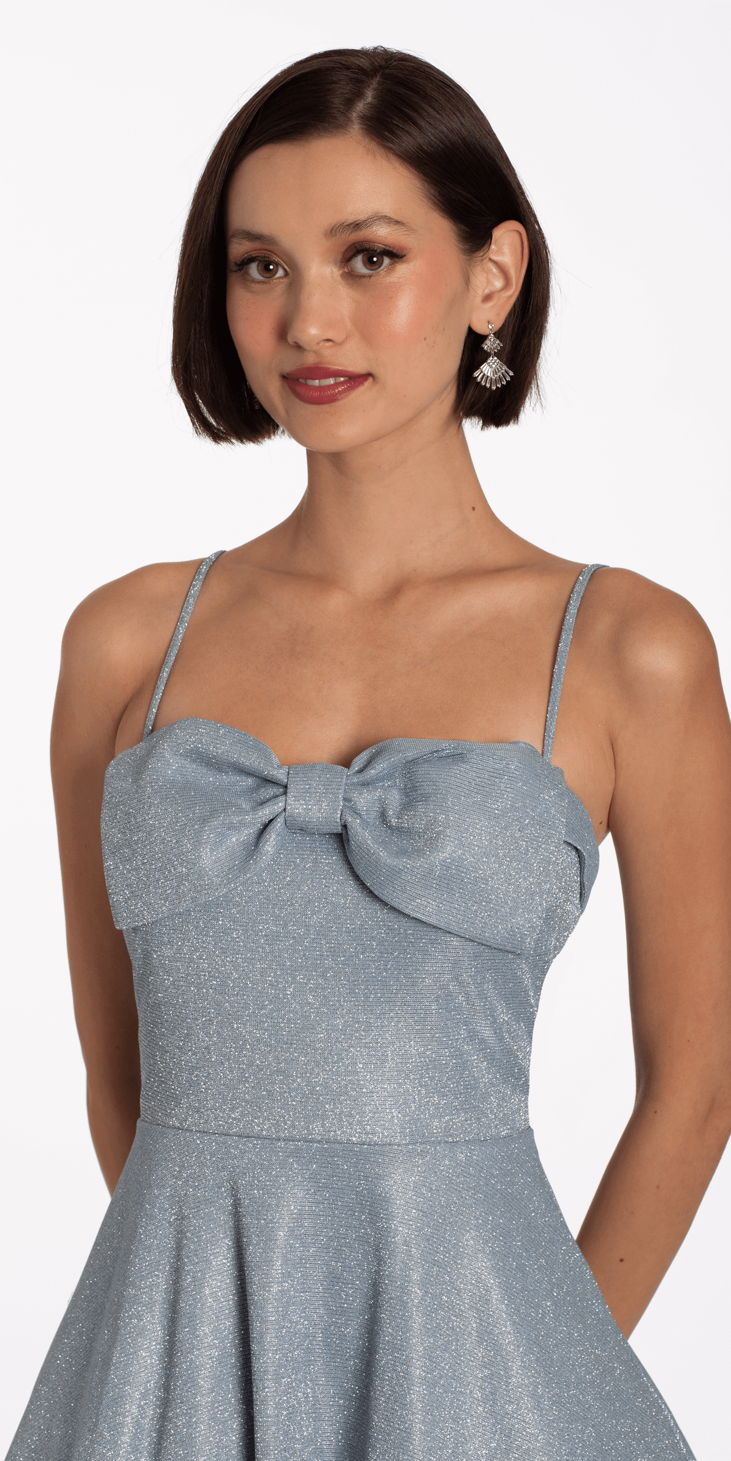 Glitter Knit Bow Front Fit and Flare Dress - Camille La Vie