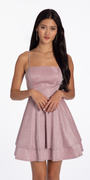 pink/size/4/missy/Camille La Vie/Open Embroidered Back Glitter Knit Tiered Fit and Flare Dress/front 2