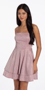 pink/size/4/missy/Camille La Vie/Open Embroidered Back Glitter Knit Tiered Fit and Flare Dress/front