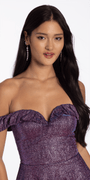 Camille La Vie Glitter Metallic Off the Shoulder Tiered Fit and Flare Dress