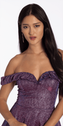 Camille La Vie Glitter Metallic Off the Shoulder Tiered Fit and Flare Dress