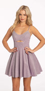 Scoop Glitter Knit Peek-a-Boo Skater Dress with Embroidered Back Panel Image 1