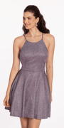 Shimmer Strappy Back Halter Fit and Flare Dress with Pockets Image 1