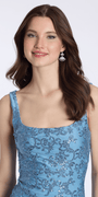 blue/size/s/missy/Camille La Vie /Stretch Satin Square Neck Tank Dress with Embroidery/close up