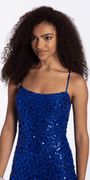 blue/size/s/missy/Camille La Vie/Sequin Mesh Strappy Scoop Back Bodycon Dress/close up
