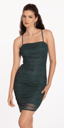 Glitter Mesh Pleated Asymmetrical Hem Bodycon Dress Image 3