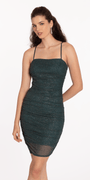 Glitter Mesh Pleated Asymmetrical Hem Bodycon Dress Image 2