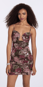 Camille La Vie Sweetheart Floral Sequin Mesh Bodycon Dress junior / XS / brown