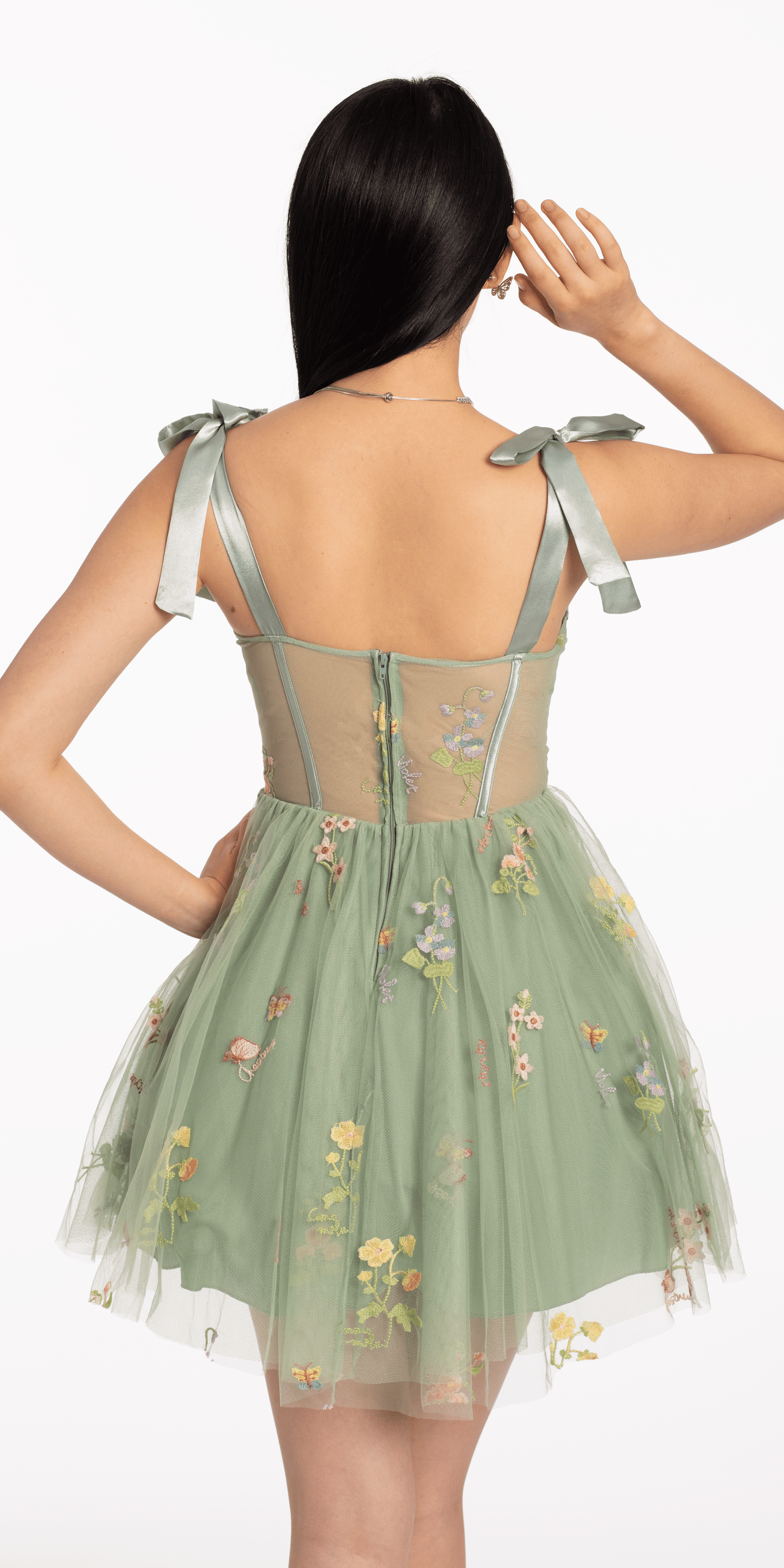 Camille La Vie Mesh Floral Embroidered Corset Fit and Flare Dress