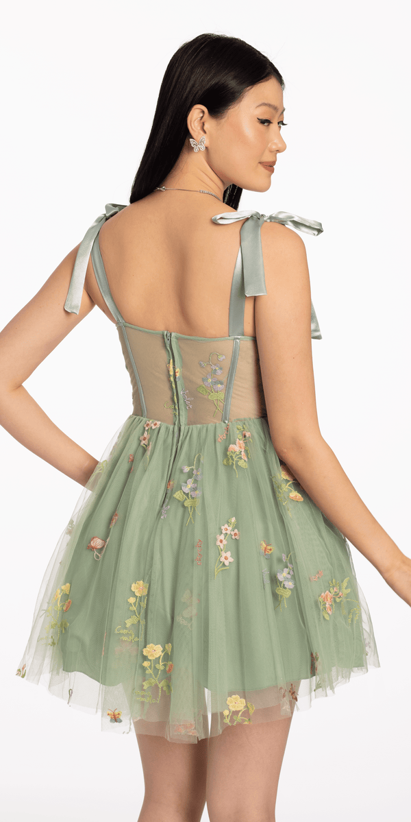 Mesh Floral Embroidered Corset Fit and Flare Dress Image 4