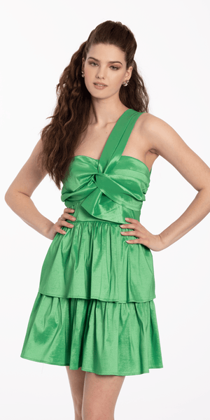 Tiered One Shoulder Twist Taffeta Dress Image 4