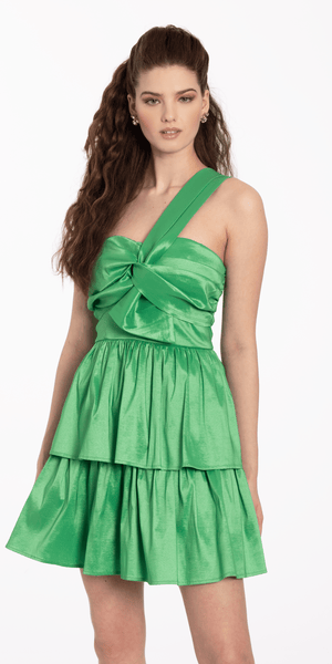 Tiered One Shoulder Twist Taffeta Dress Image 1