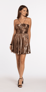 Foil Pleated Peek-a-Boo Halter Dress Image 1
