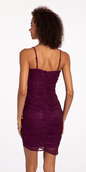 Pleated Glitter Knit Bodycon Dress with Pearl Accents Image 6