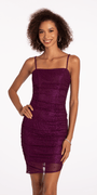 Pleated Glitter Knit Bodycon Dress with Pearl Accents Image 1