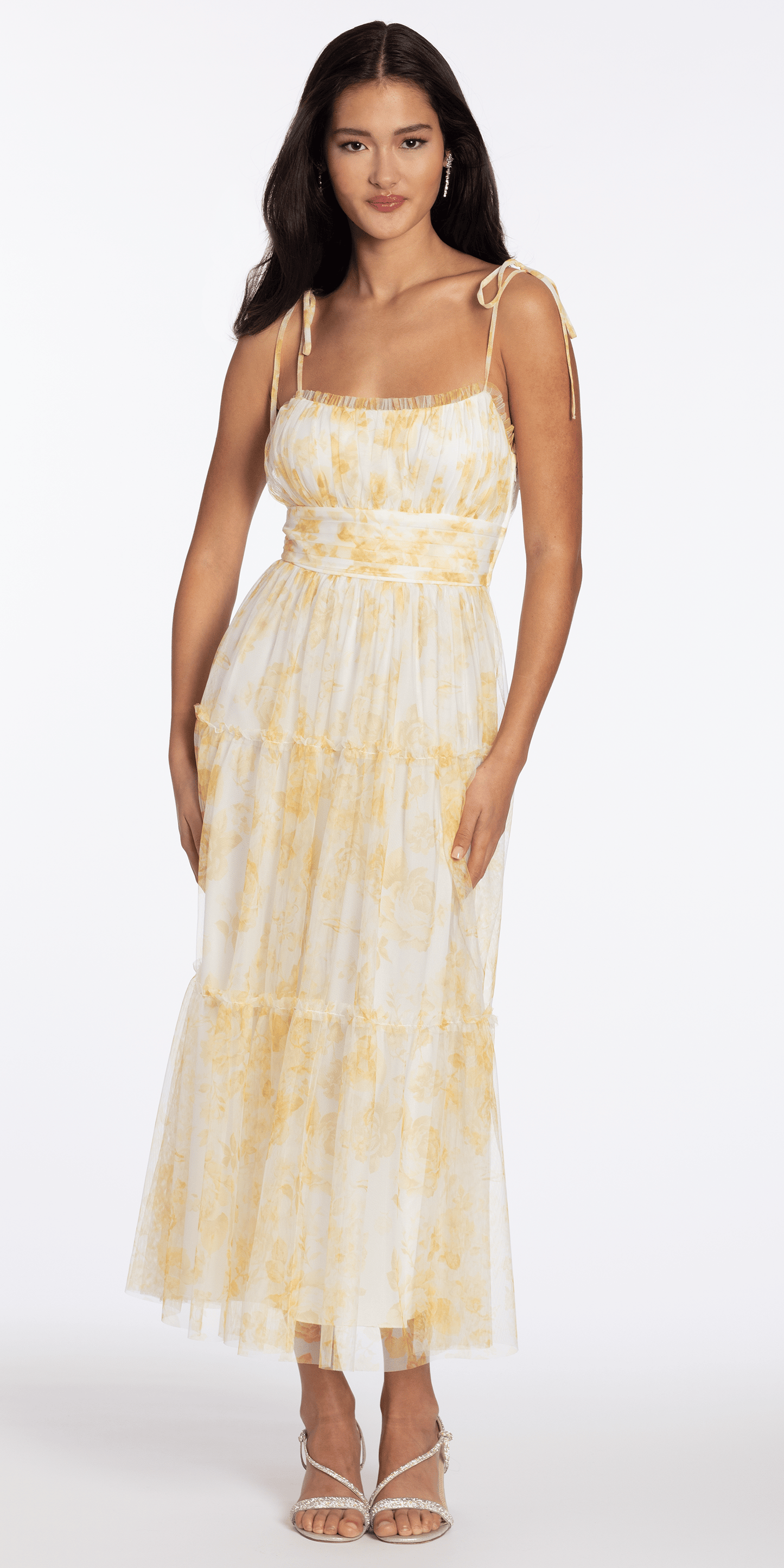 yellow/size/s/missy/Camille La Vie/Mesh Scoop Neck Ruffle Tiered Maxi yellow/Dress with Shoulder Ties /front alt
