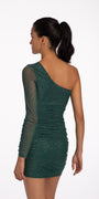 Glitter Knit One Shoulder Long Sleeve Ruched Dress Image 2