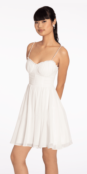 Sweetheart Corset Fit and Flare Dress with Pearl Straps Image 1