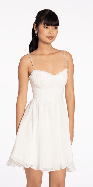 Sweetheart Corset Fit and Flare Dress with Pearl Straps Image 3