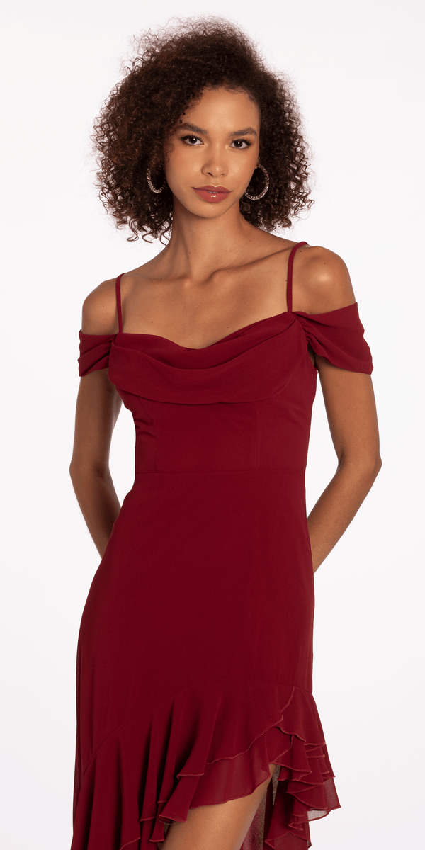 One Shoulder Drape Chiffon Dress