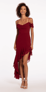 Chiffon Off the Shoulder Drape High Low Dress with Ruffle Hem Image 1