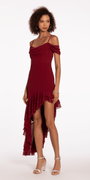 Chiffon Off the Shoulder Midi Dress with Asymmetrical Hem Image 1