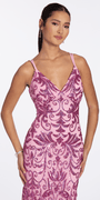 pink/size/4/missy/ Camille La Vie/Strappy Back Swirl Sequin Illusion Column Dress /close up alt