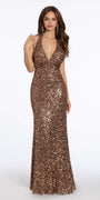 Sequin Halter Tie Back Column Dress Image 4