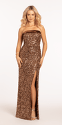 Strapless Beaded Column Dress with Satin Cuff Image 2