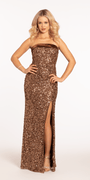 Strapless Beaded Column Dress with Satin Cuff Image 1