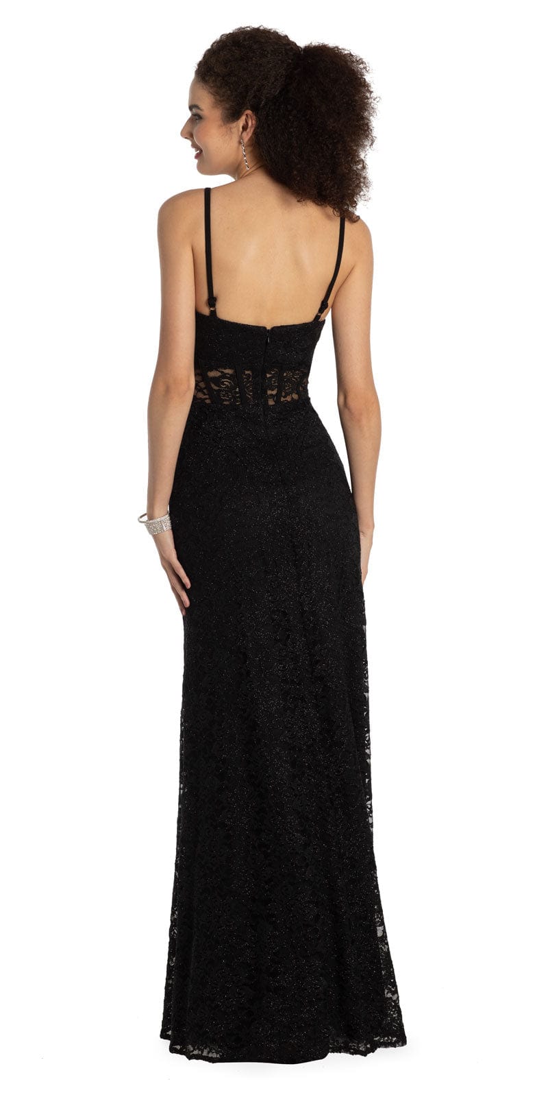 Glitter Lace Scallop V Neck Corset Column Dress Image 2