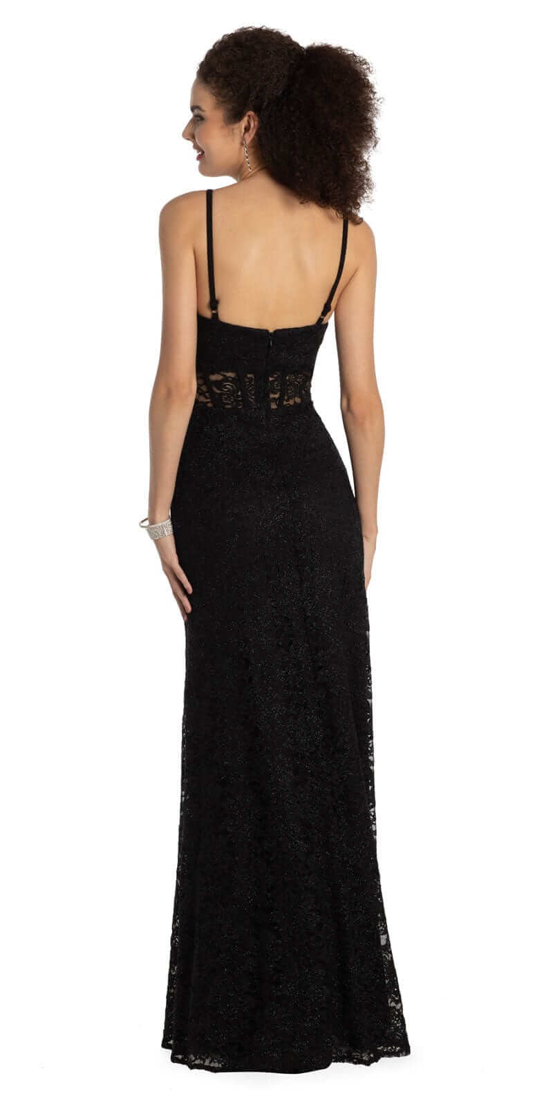 Morgan & Co. Long Glitter Lace Corset Dress, Size 13, Black Morgan & Co. Long Glitter Lace Corset Dress, Size 13, Black