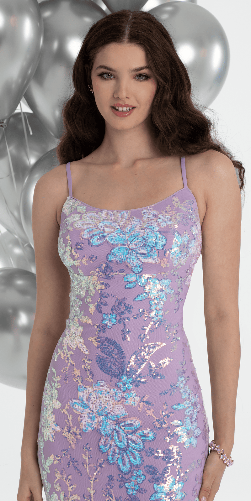 Double Clasp Back Floral Sequin Mermaid Dress Image 2