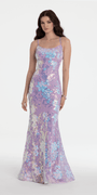 Double Clasp Back Floral Sequin Mermaid Dress Image 3