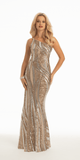 Two Tone Abstract Sequin One Shoulder Column Dress Image 1