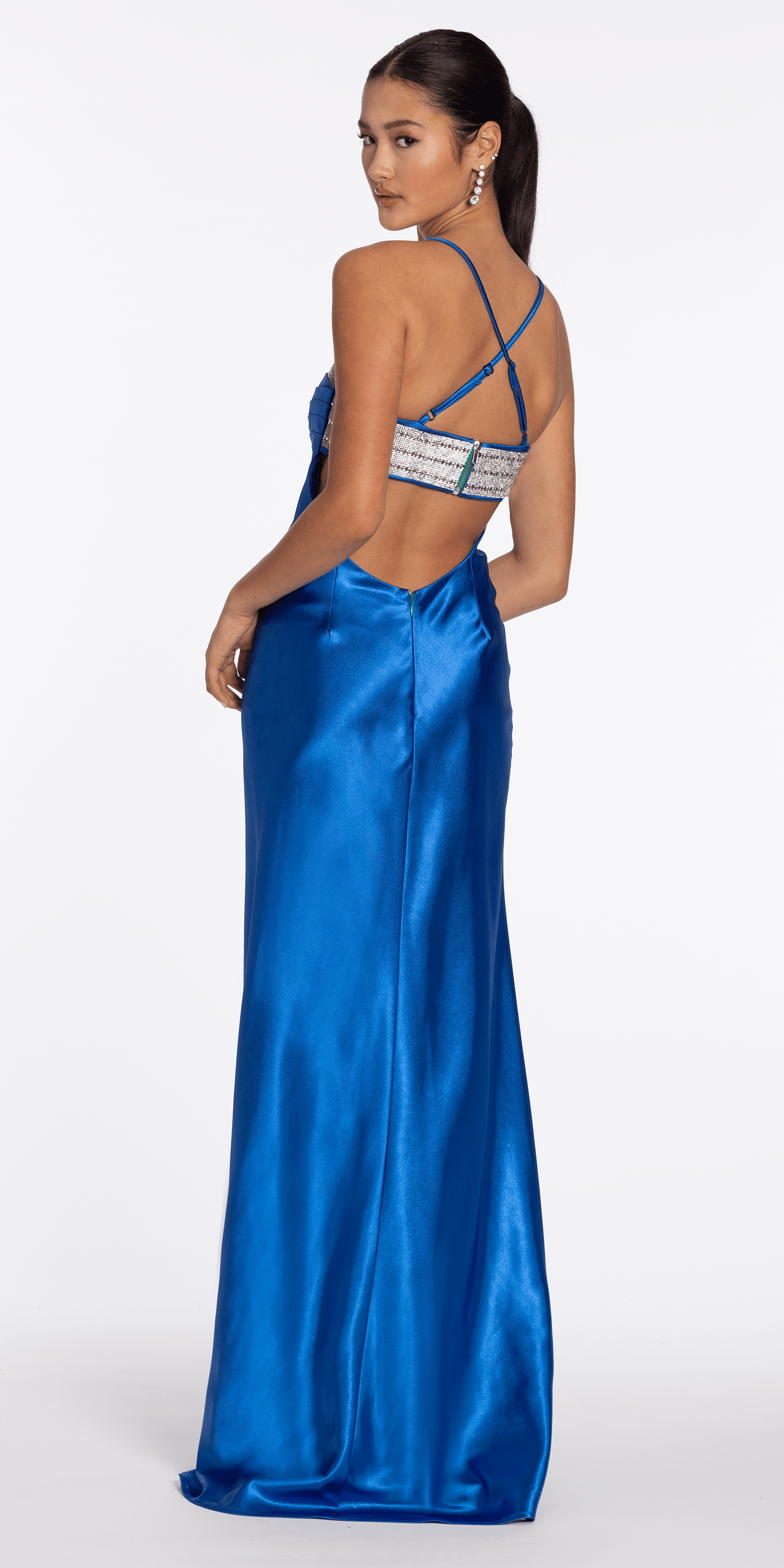 azure/size/4/ missy/Camille La Vie/Strappy Back Satin Rhinestone Sweetheart Column Dress Vie/back