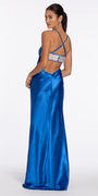 azure/size/4/ missy/Camille La Vie/Strappy Back Satin Rhinestone Sweetheart Column Dress Vie/back