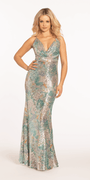 Sequin Drape Neck Column Dress Image 1